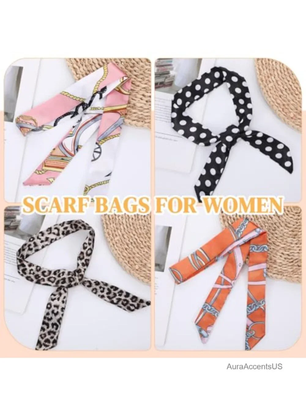 24 Pcs Satin Scarf Set Narrow Hair Neck Purse Scarf Versatile Styling